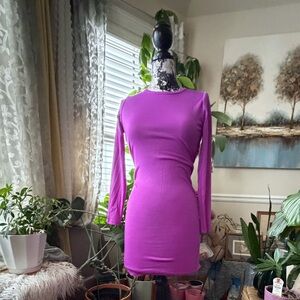 EUC Heart & Hips Women’s Purple Long Sleeve Back Out w/ Lace Trim Stretch Dress